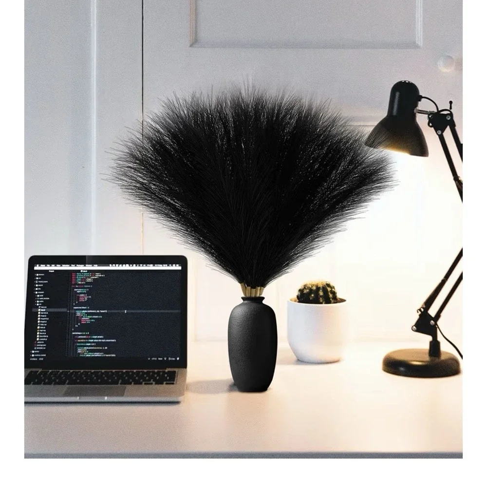 6 PCS Faux Pampas Grass Decor 17 Inch Short Artificial Pompous Black